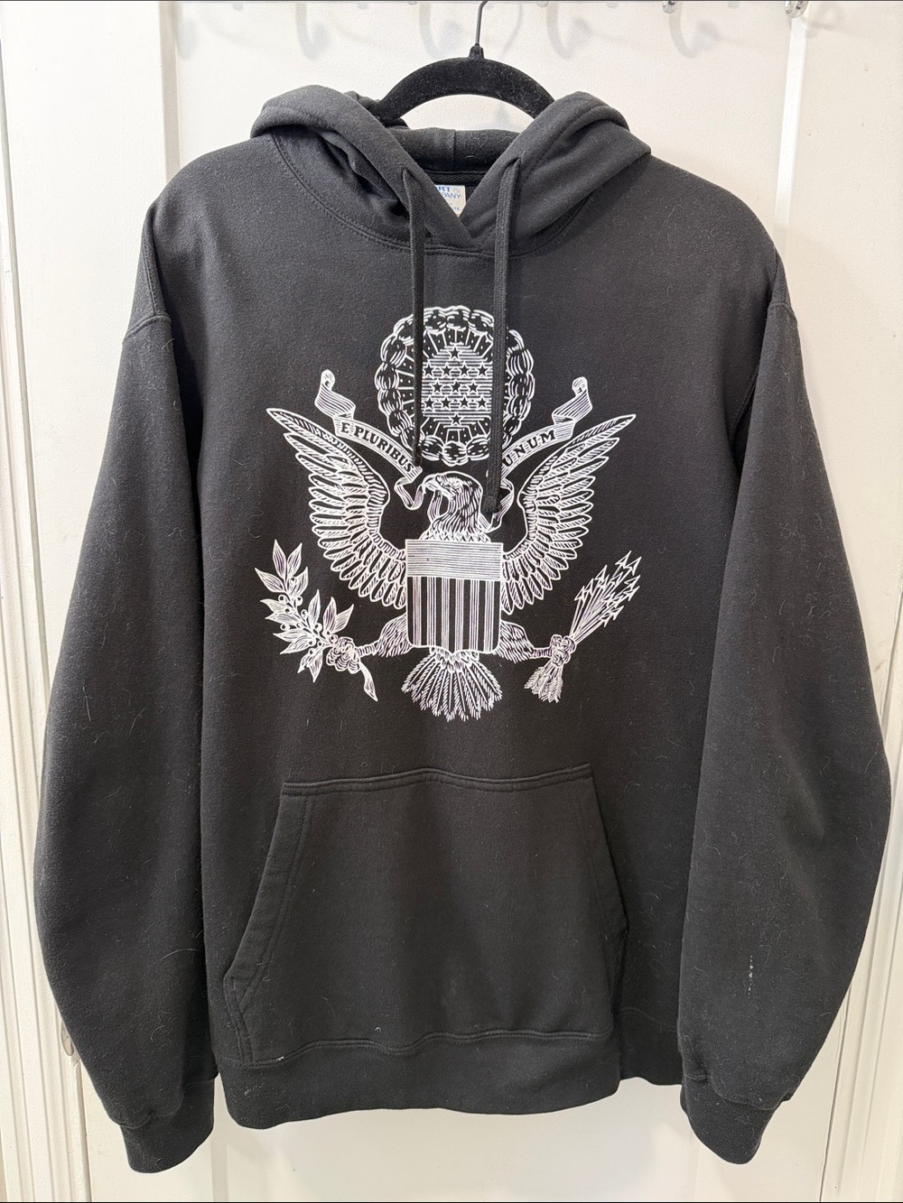 Black Graphic Hooded Sweatshirt with Eagle Crest